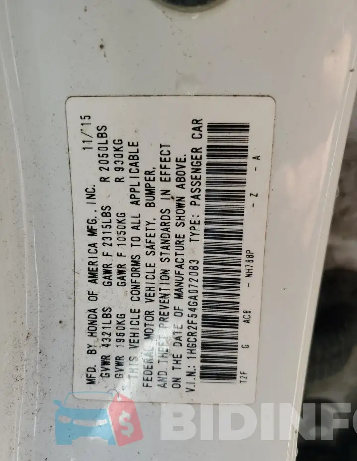 1HGCR2F54GA072083 Photo# 12