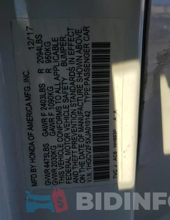 1HGCV2F5XJA010142 Photo# 12