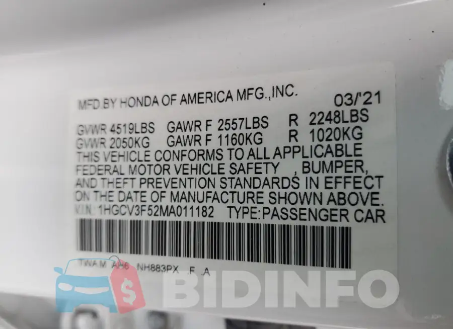 1HGCV3F52MA011182 Photo# 12