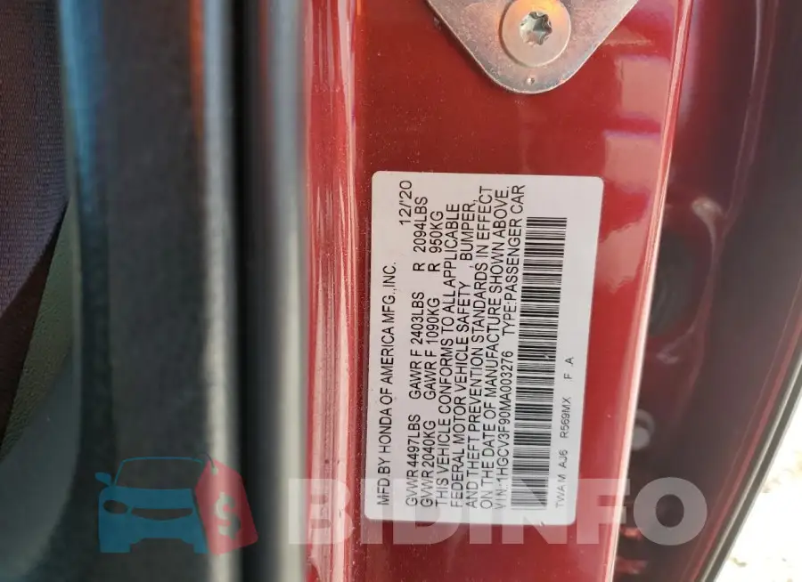 1HGCV3F90MA003276 Photo# 12