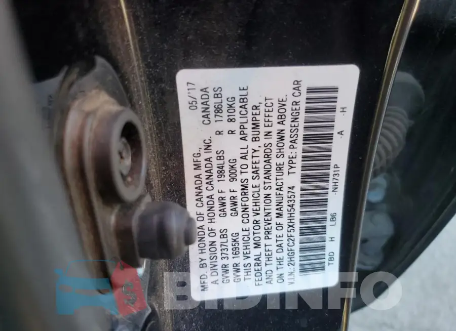 2HGFC2F5XHH543574 Photo# 12