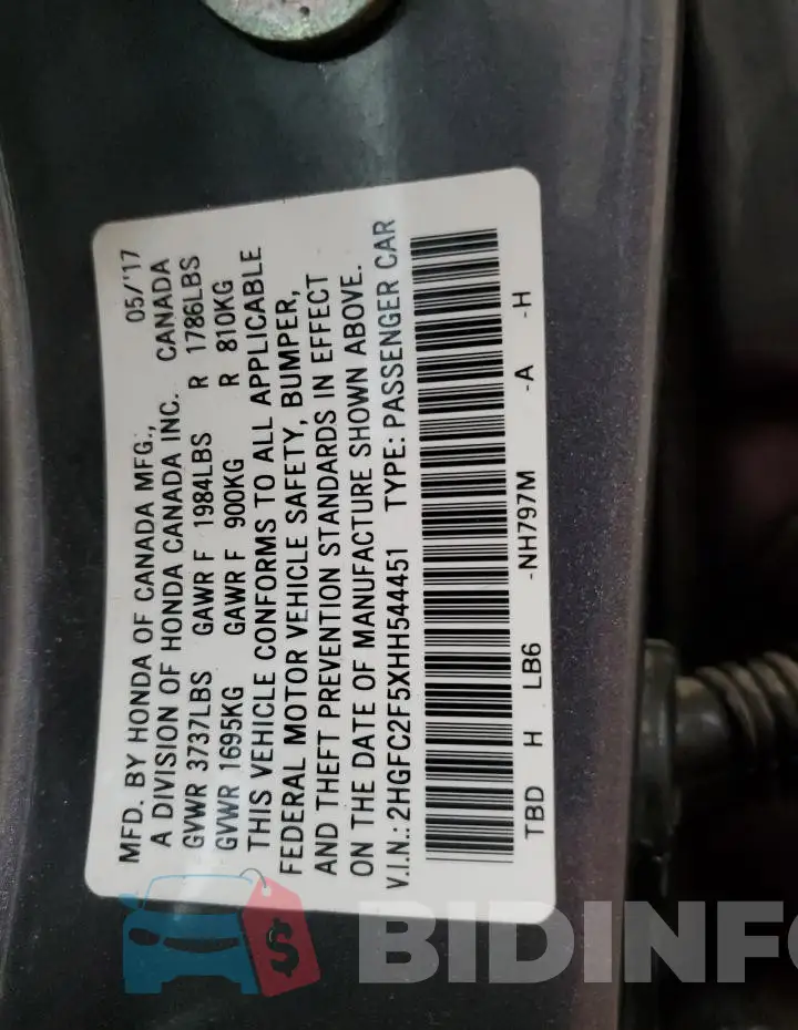2HGFC2F5XHH544451 Photo# 12