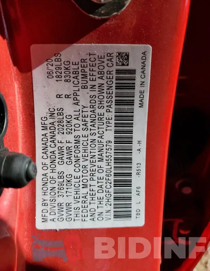 2HGFC2F60LH557579 Photo# 12