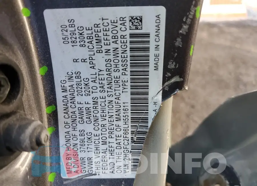 2HGFC2F66LH551611 Photo# 12