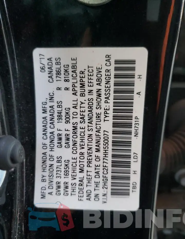 2HGFC2F77HH550077 Photo# 12
