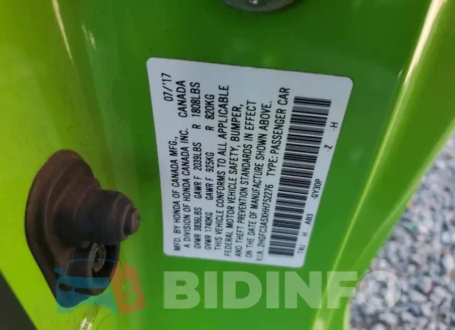 2HGFC3A5XHH752276 Photo# 12