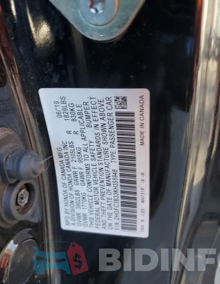 2HGFC3B33KH355948 Photo# 12