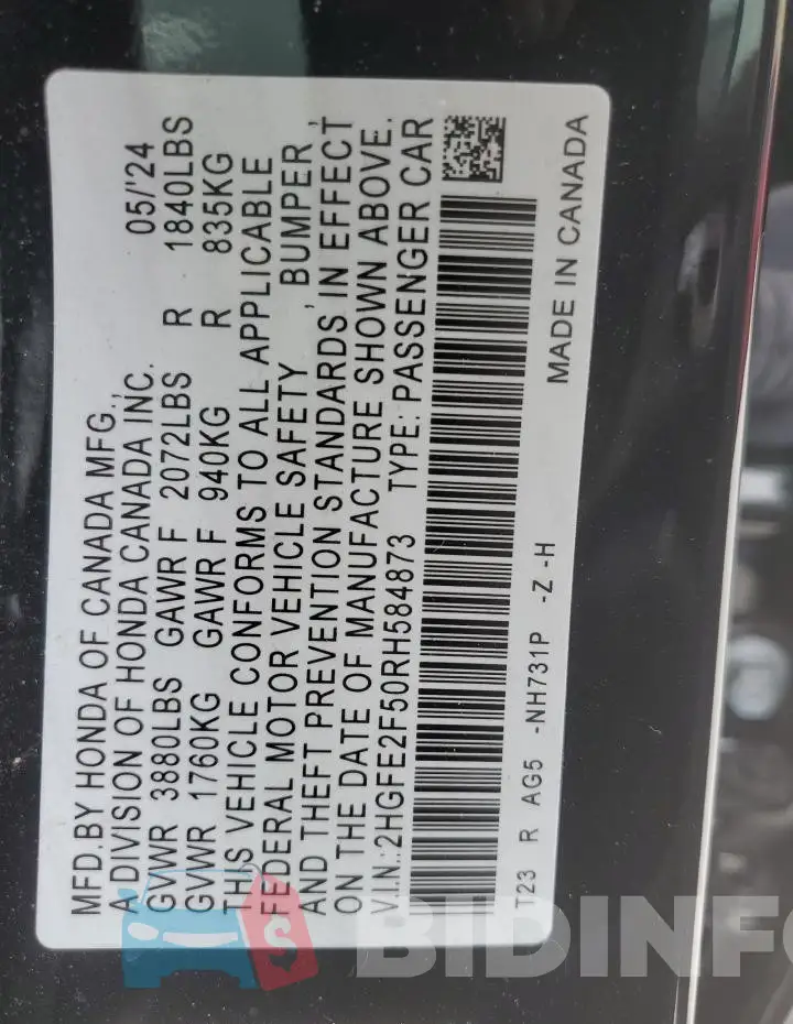 2HGFE2F50RH584873 Photo# 12