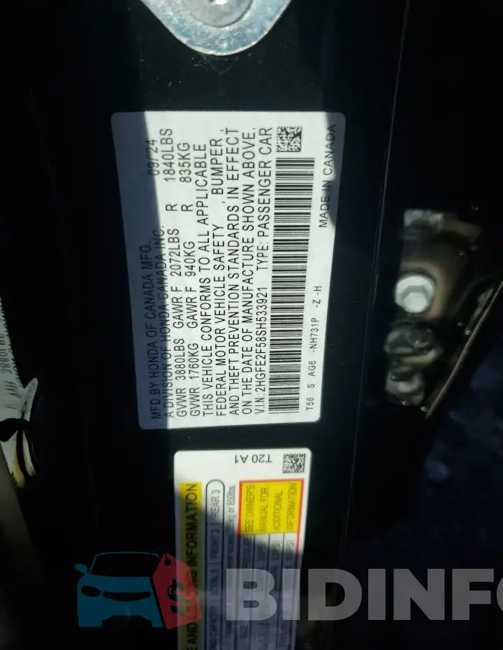 2HGFE2F58SH533921 Photo# 12