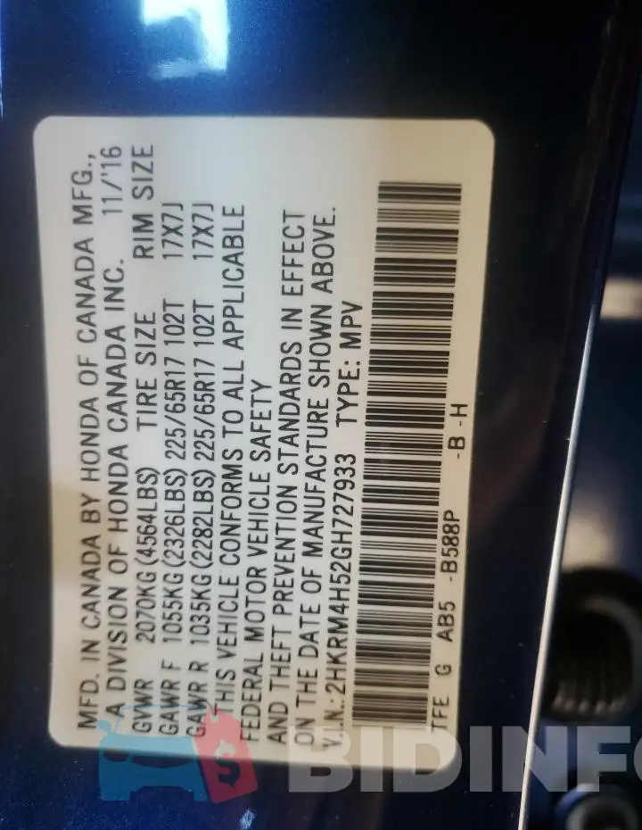 2HKRM4H52GH727933 Photo# 13