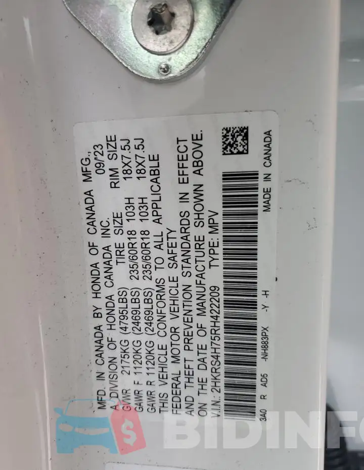 2HKRS4H75RH422209 Photo# 12