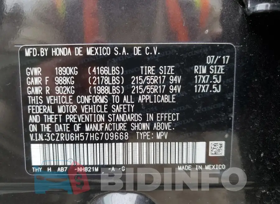 3CZRU6H57HG709668 Photo# 13