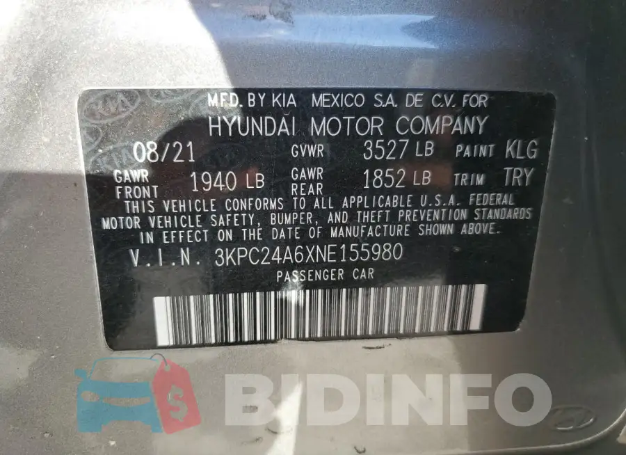 3KPC24A6XNE155980 Photo# 13