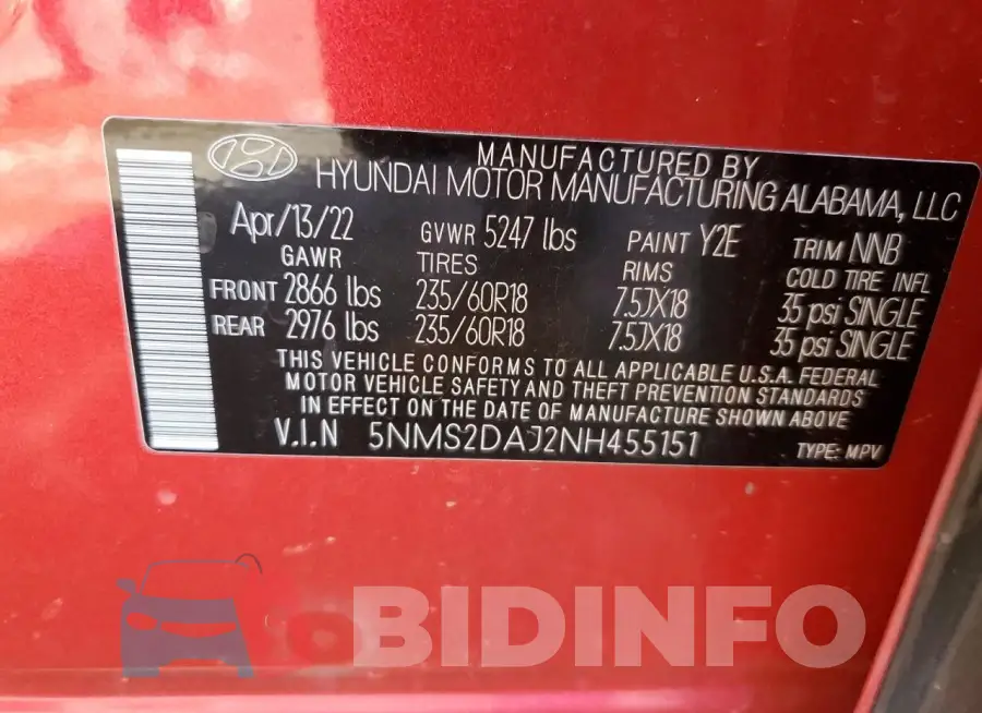 5NMS2DAJ2NH455151 Photo# 13