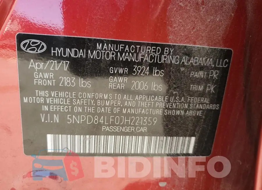 5NPD84LF0JH221359 Photo# 13