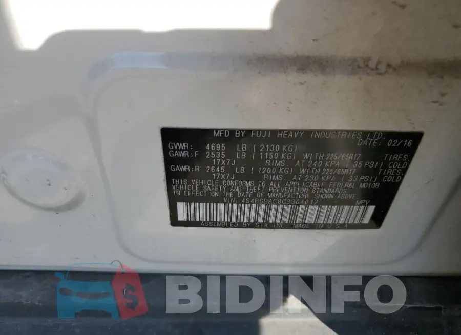 4S4BSBAC8G3304012 Photo# 13