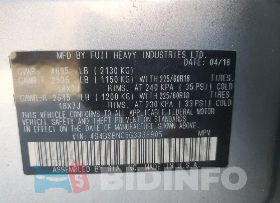 4S4BSBNC5G3338905 Photo# 13