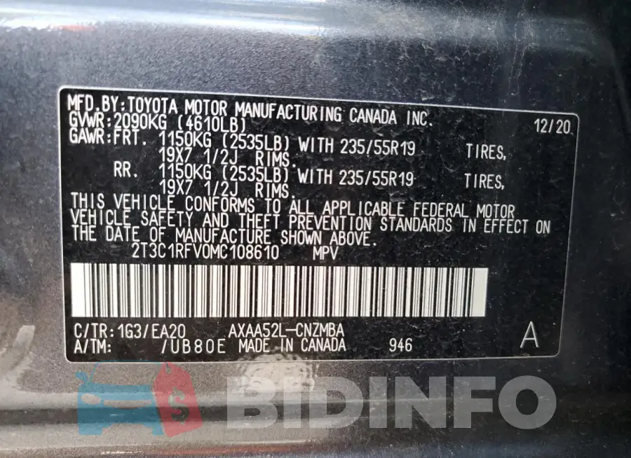 2T3C1RFV0MC108610 Photo# 13