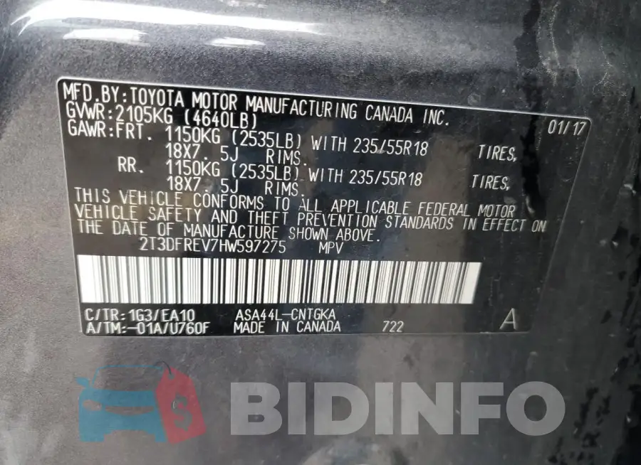 2T3DFREV7HW597275 Photo# 13