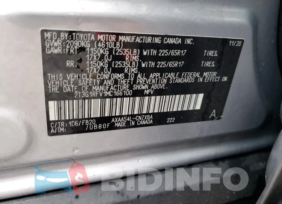 2T3G1RFV1MC166100 Photo# 13