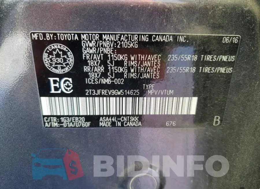 2T3JFREV9GW514625 Photo# 14