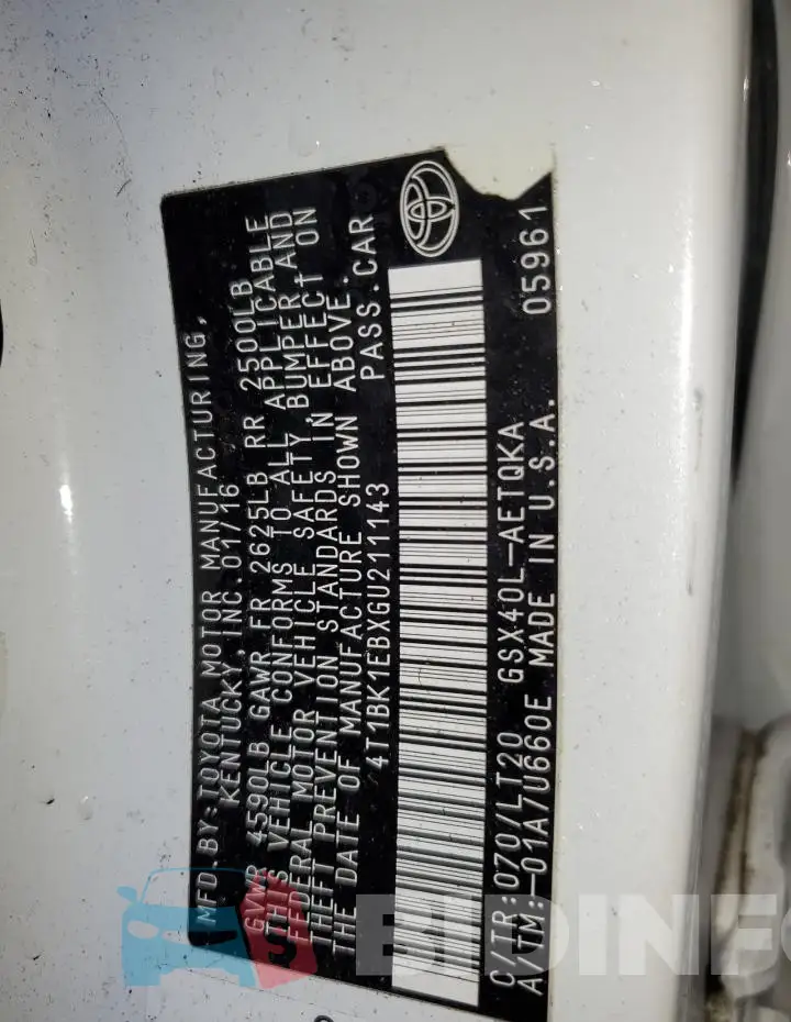 4T1BK1EBXGU211143 Photo# 12