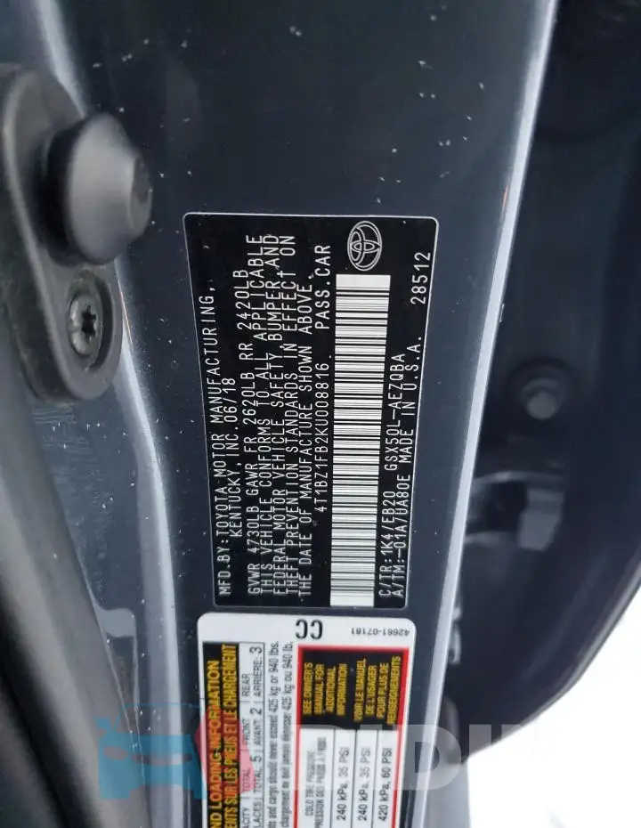 4T1BZ1FB2KU008816 Photo# 12