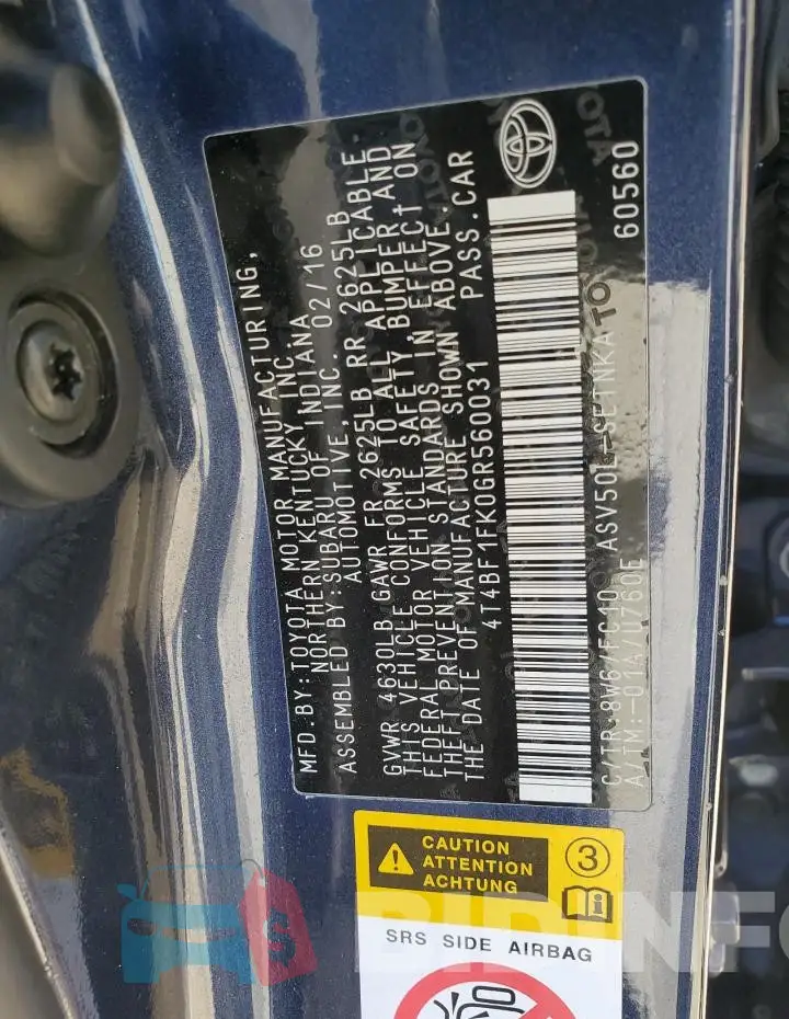 4T4BF1FK0GR560031 Photo# 12