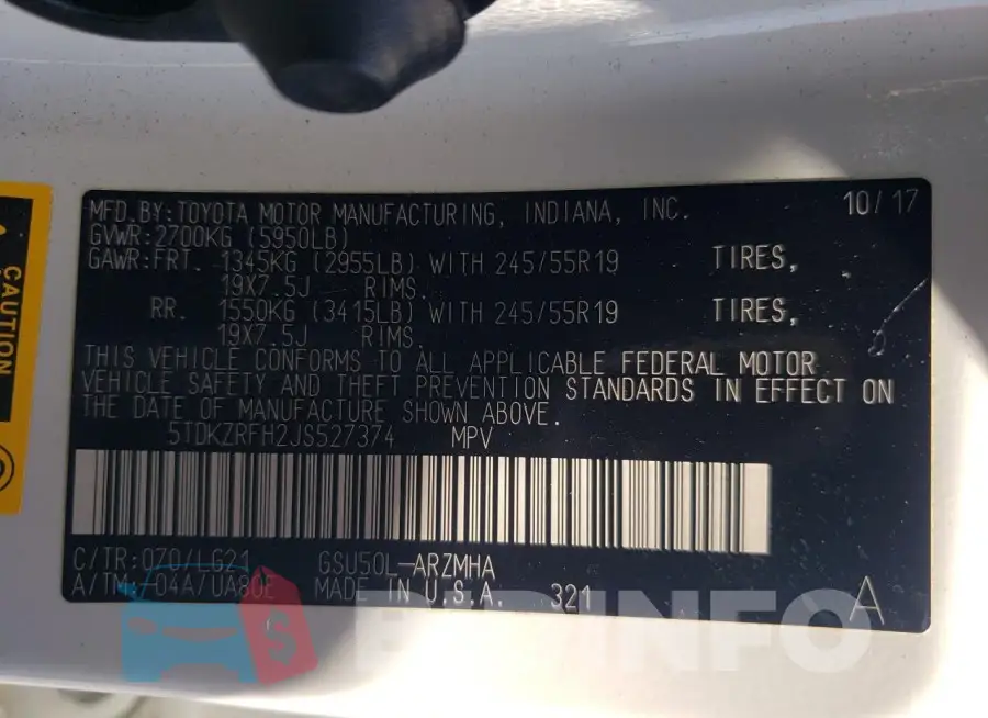 5TDKZRFH2JS527374 Photo# 13
