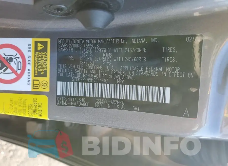 5TDKZRFH9HS511487 Photo# 14
