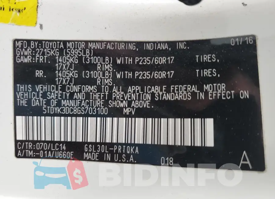 5TDYK3DC8GS703100 Photo# 13