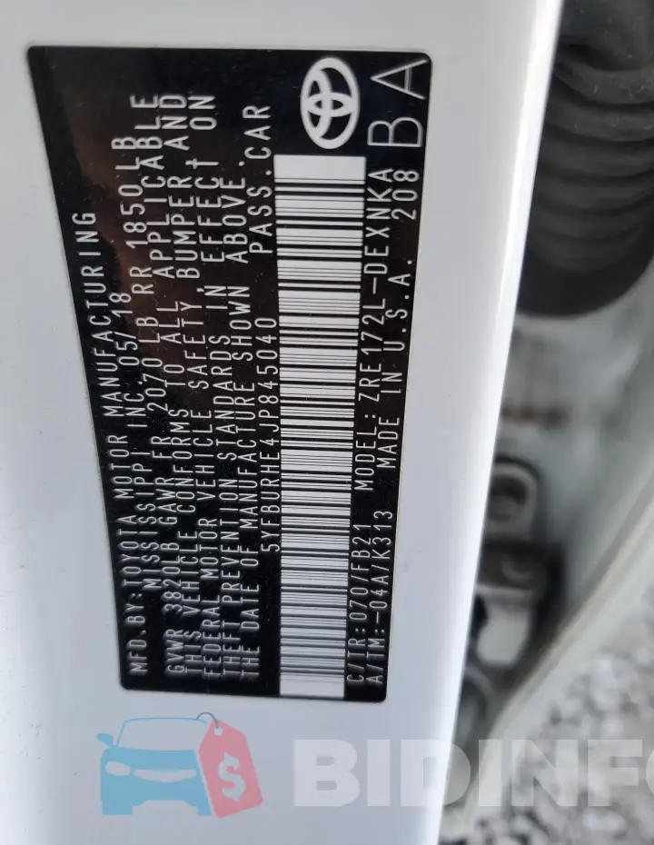 5YFBURHE4JP845040 Photo# 12
