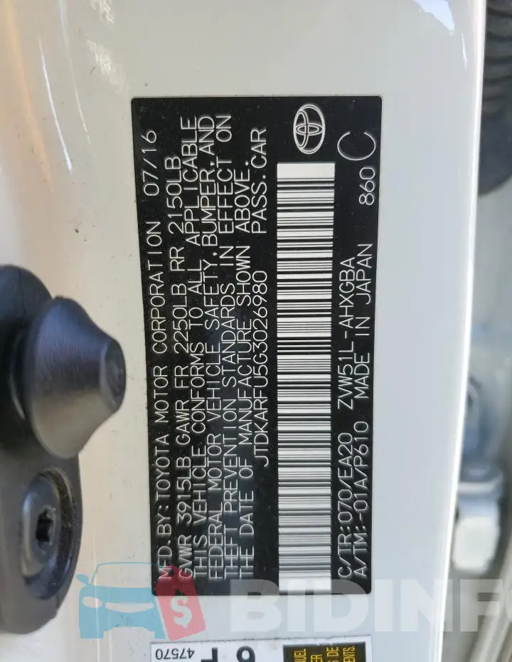 JTDKARFU5G3026980 Photo# 12