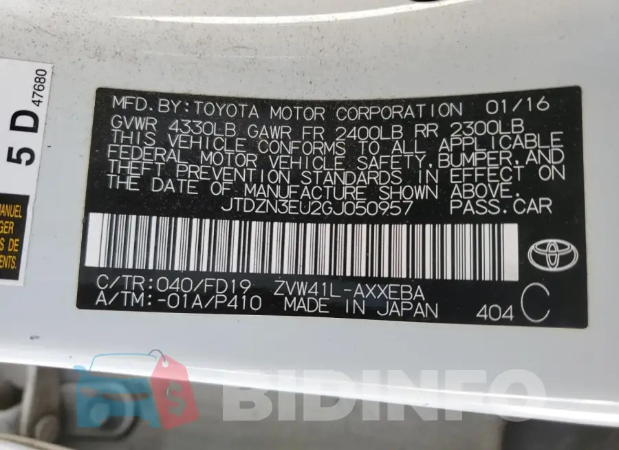 JTDZN3EU2GJ050957 Photo# 12
