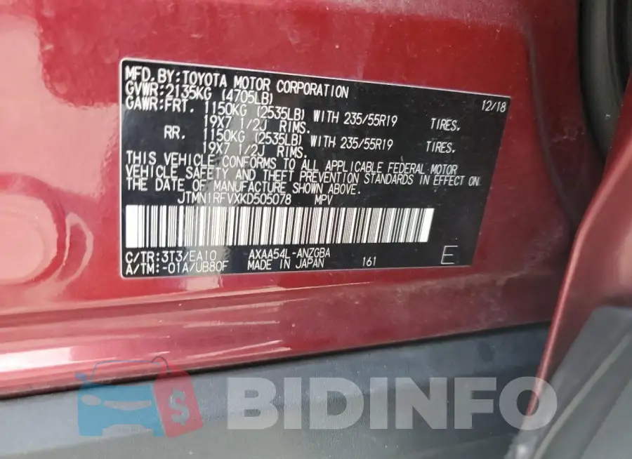 JTMN1RFVXKD505078 Photo# 13