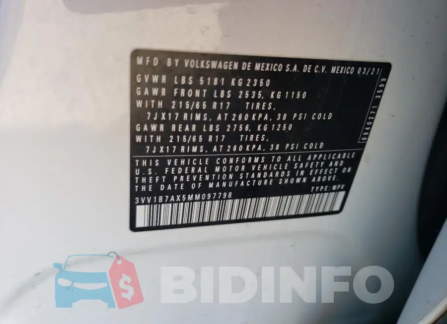 3VV1B7AX5MM097798 Photo# 13