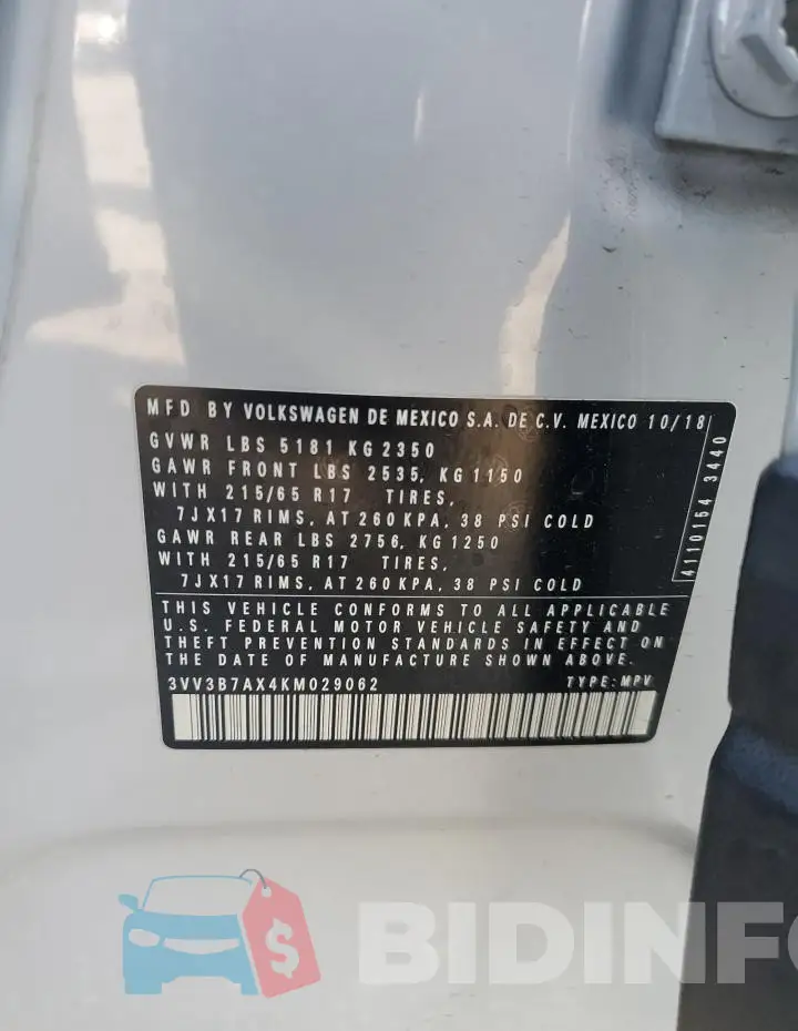 3VV3B7AX4KM029062 Photo# 13