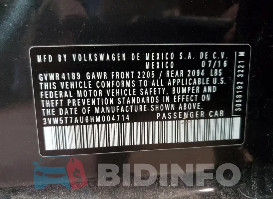 3VW5T7AU6HM004714 Photo# 12