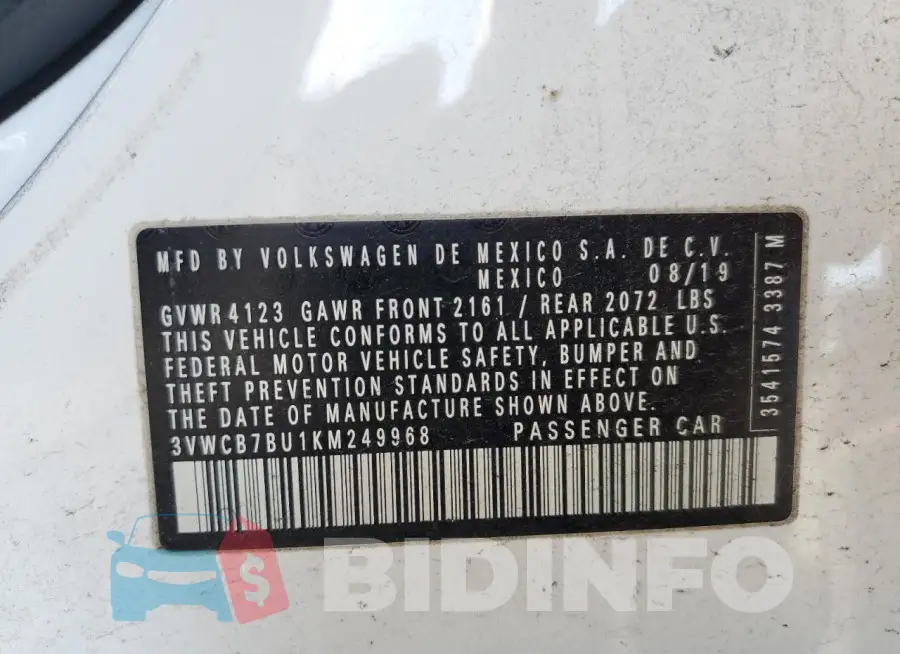 3VWCB7BU1KM249968 Photo# 12