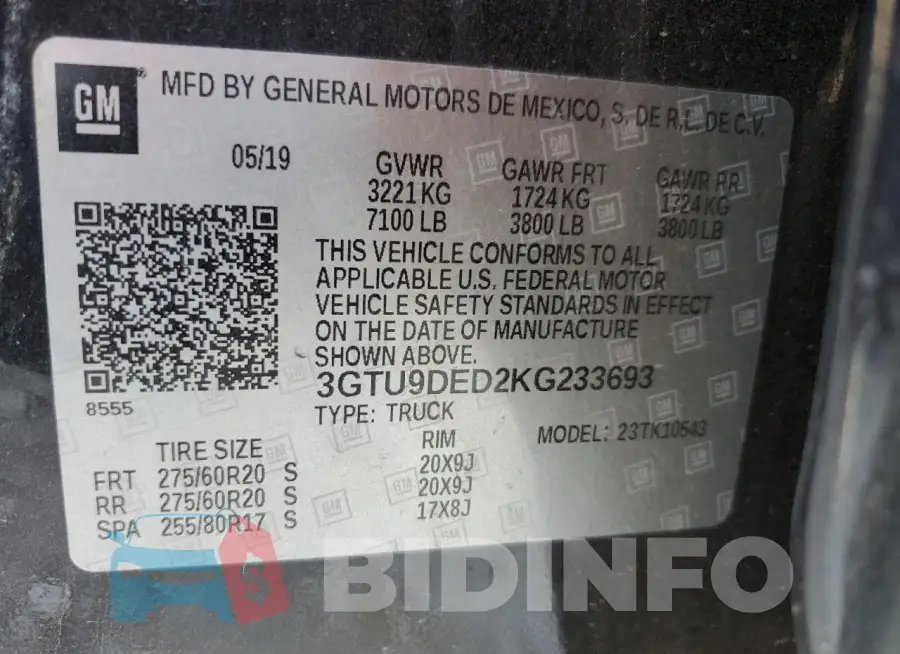3GTU9DED2KG233693 Photo# 12