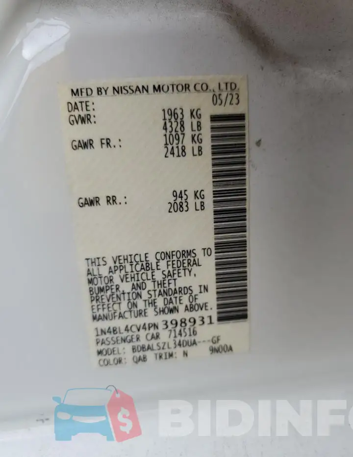 1N4BL4CV4PN398931 Photo# 12