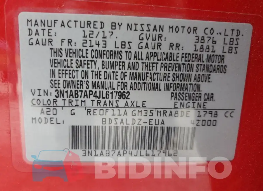 3N1AB7AP4JL617962 Photo# 12