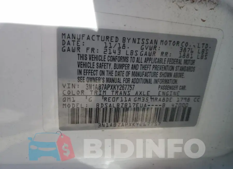 3N1AB7APXKY267757 Photo# 12