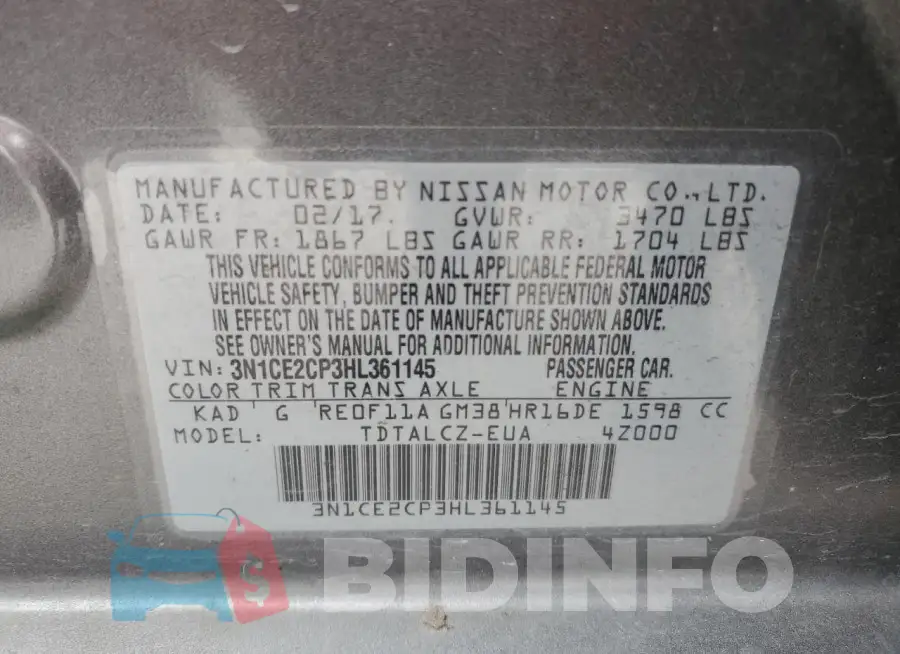 3N1CE2CP3HL361145 Photo# 12