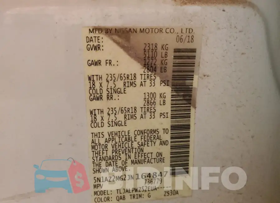 5N1AZ2MG2JN164847 Photo# 13