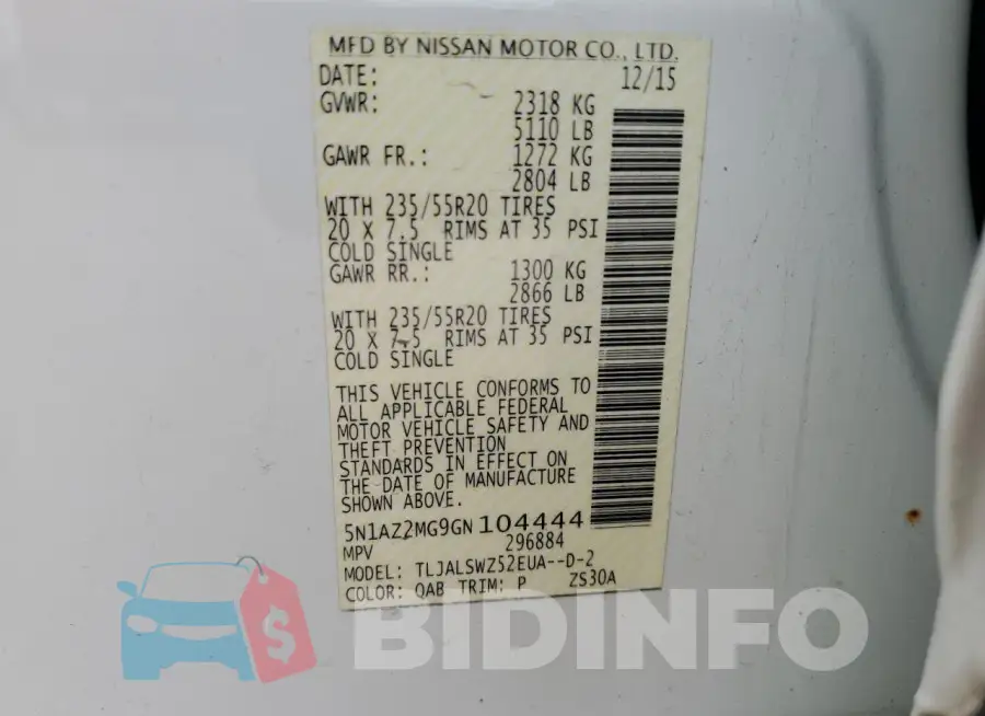 5N1AZ2MG9GN104444 Photo# 13