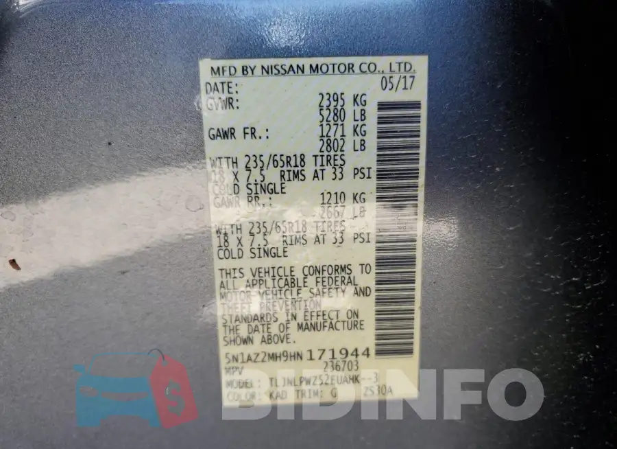 5N1AZ2MH9HN171944 Photo# 13