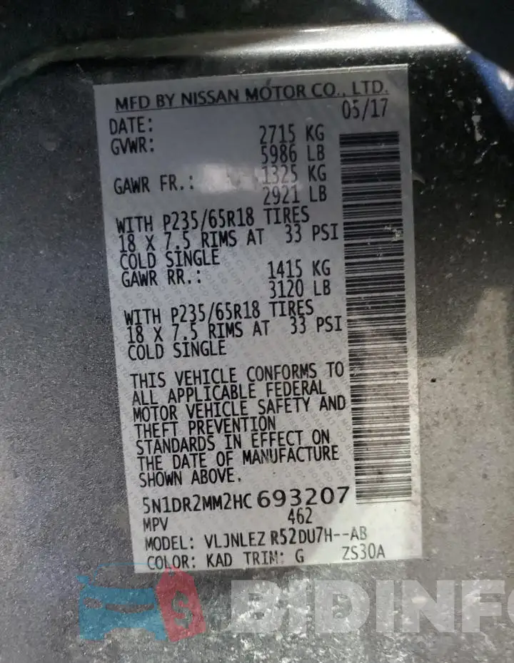 5N1DR2MM2HC693207 Photo# 13