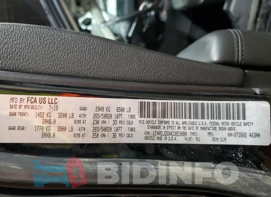 1C4RDJDGXKC853080 Photo# 13