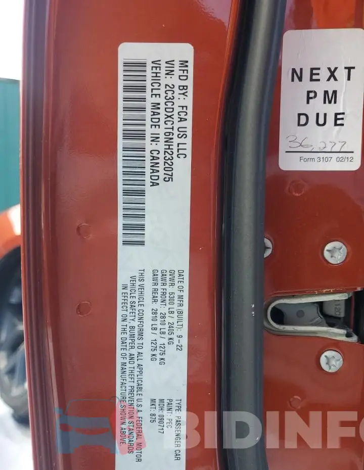 2C3CDXCT6NH232075 Photo# 12